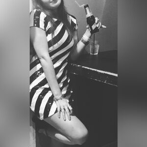 Black and White Striped Sequin Dress